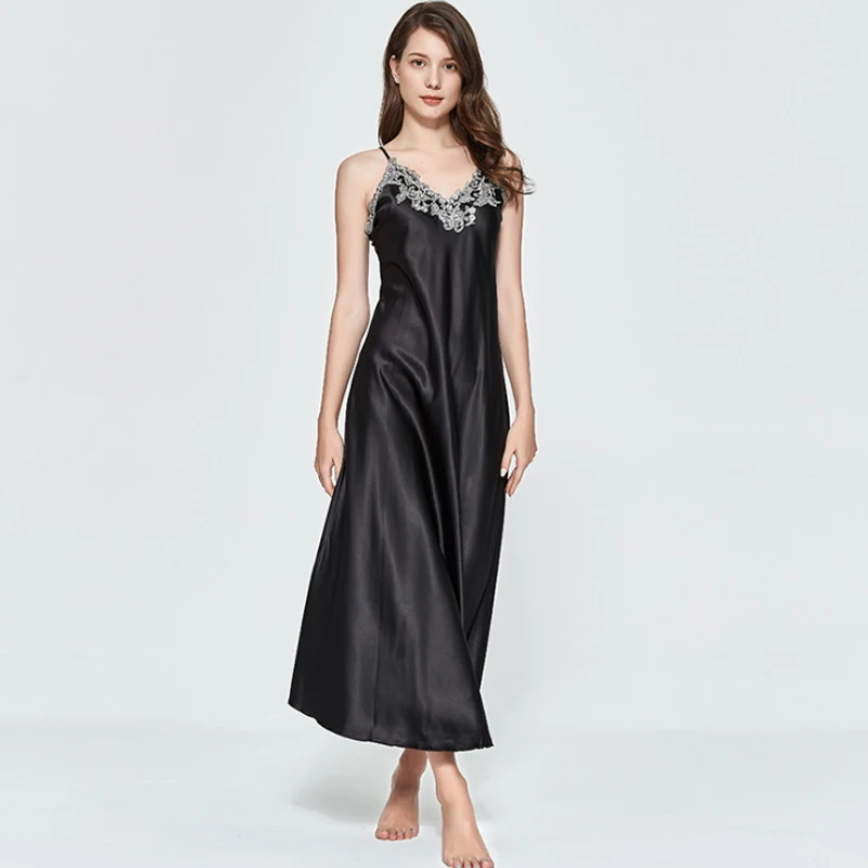 

Summer Women Erotic V-neck Nightwear Babydoll Sexy Satin Silk Lace Lingerie Pajama Night Dress Nightgown Sleepwear Sleeveless