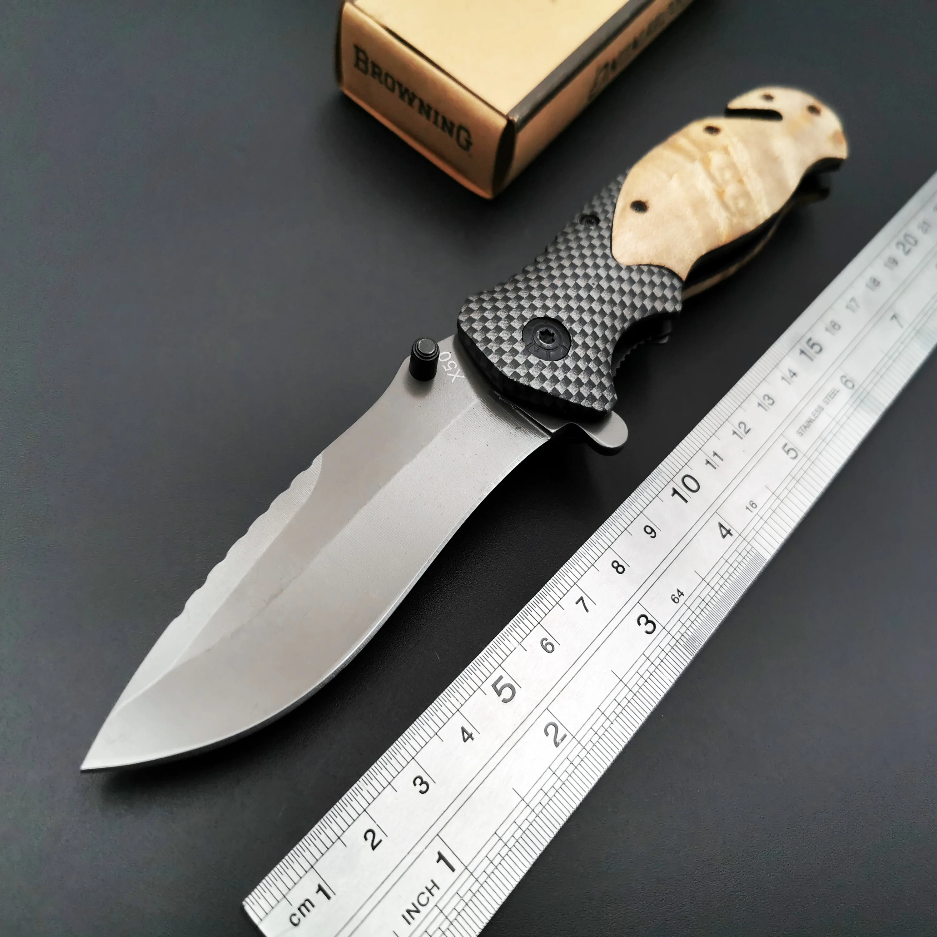 

X50 Folding Knife Wood Handle 440C Blade Tactical Rescue Outdoor Camping Survival Pocket Knives Hunting High Quality EDC Tool