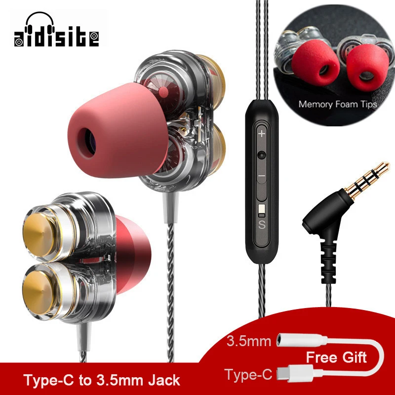 

AIDISITE Bass In-Ear Earphone with Mic Memory Foam Earbuds Double moving circle Gaming Headset For xiaomi iphone Huawei