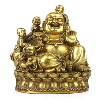 

China brass carving five child Maitreya Buddha statue