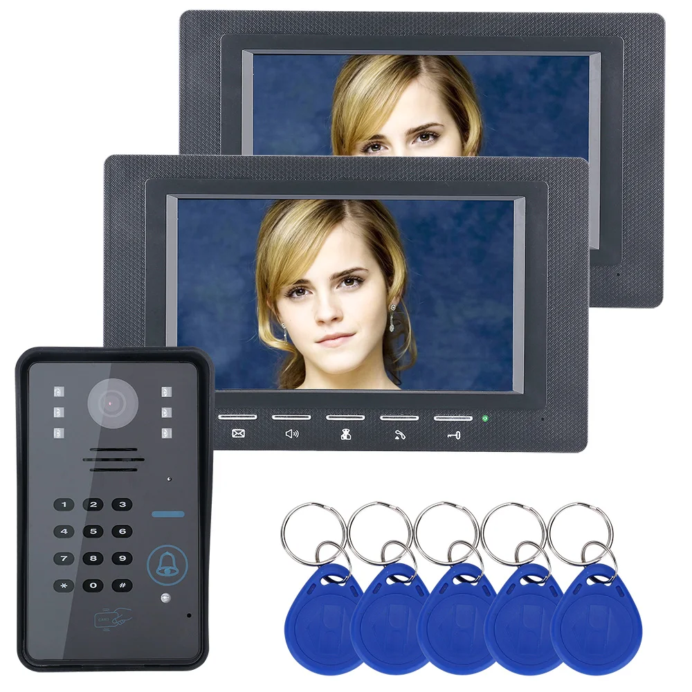 7\ Two Monitors RFID Password Video Door Phone Intercom Doorbell IR-CUT Camera 1000 TV Line Access Control System