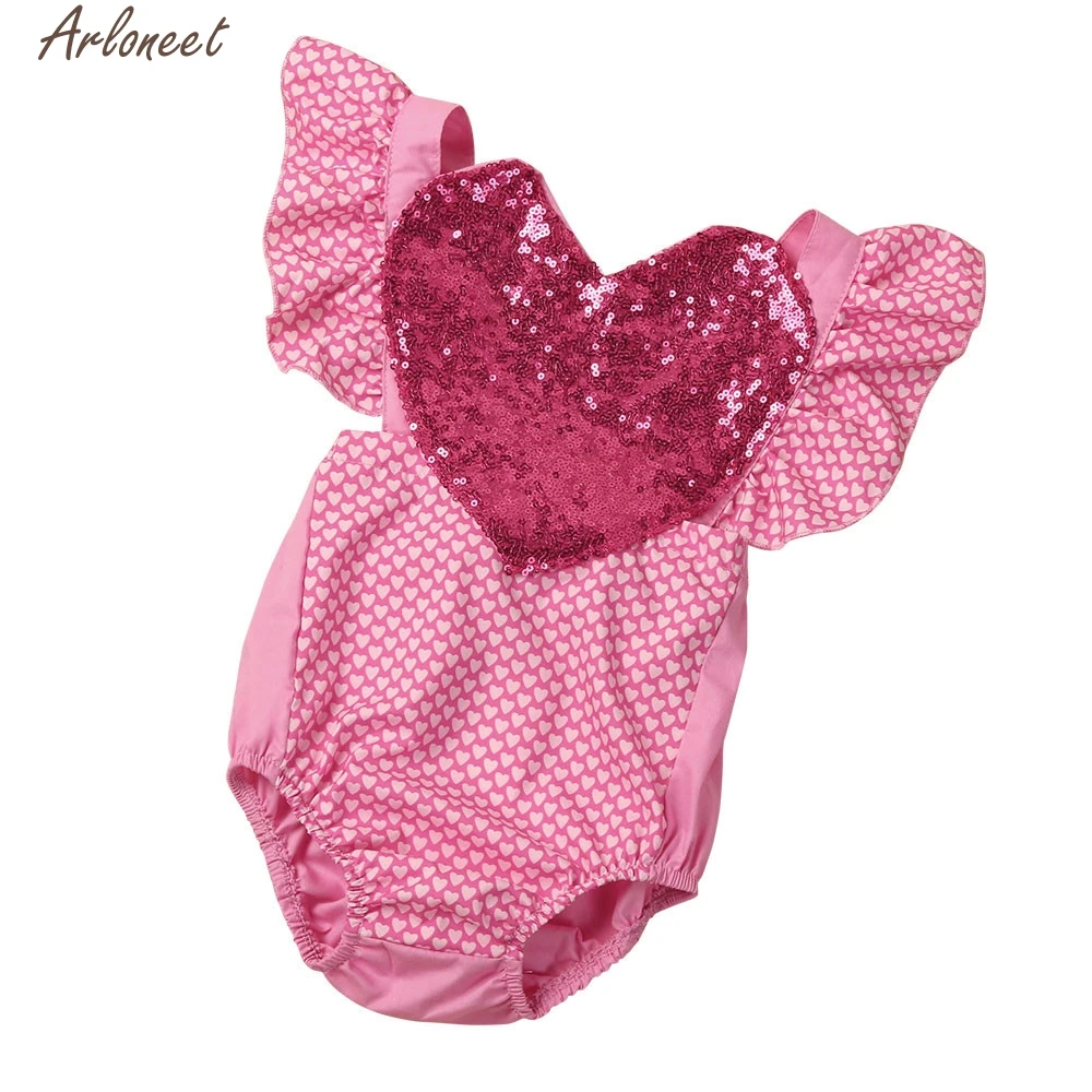 

ARLONEET 2018 Summer Fashion Kids Baby Girl Sleeveless Sequins Love Heart Leopard Romper Girls Jumpsuit Clothes