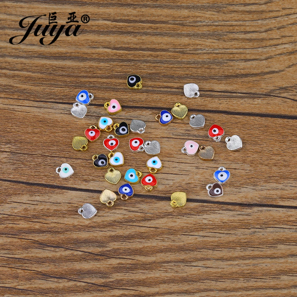 50pcs/lot 8mm Lucky Evil Eye Charms MIni Heart Pendants DIY Bracelet Bangle Jewelry Making Crafts Accessories Necklace Findings