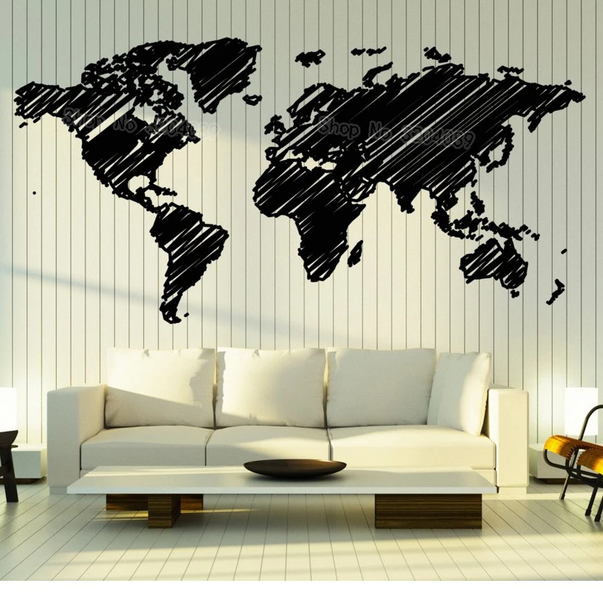 Creative Vinyl Decal World Map Wall Sticker Continents Technique of