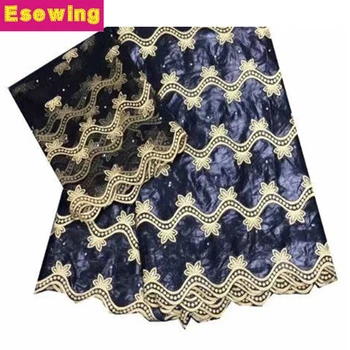 

5+2 Yards Africa Bazin Riche Getzner Lace Fabric 2019 With Blouse Black Color Beaded Gold Line Embroidered Lace Basin Fabric