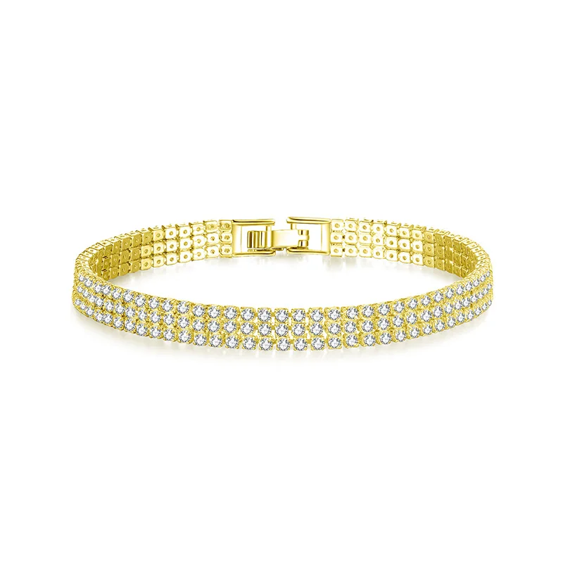 Шарм кубического циркония теннис браслет для женщины Pulseira 5 цветов классические свадебные украшения леди браслеты - Окраска металла: three row gold