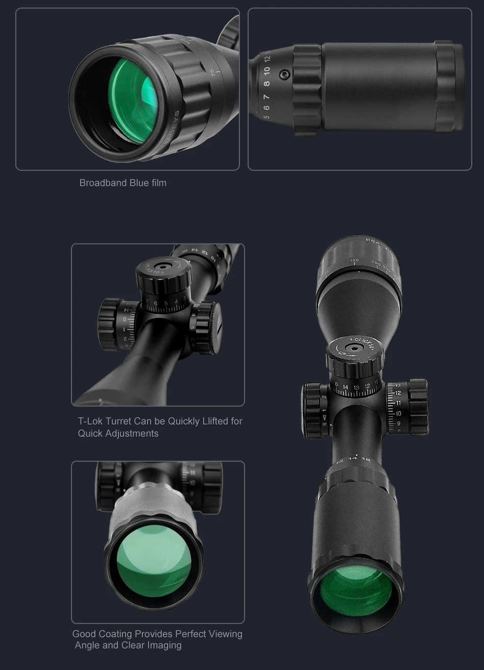 BSA оптика 4-16x44 ST тактический оптический прицел зеленый красный с подсветкой прицел Охотничья винтовка прицел Снайпер страйкбол воздушные пистолеты