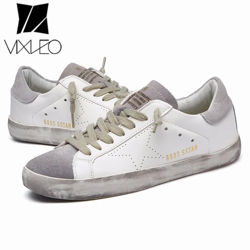 VIXLEO Casual Men Italy Designer Golden pu leather trainers super Star dirty Goose Shoes Footwear Zapatillas basket Unisex 36-44