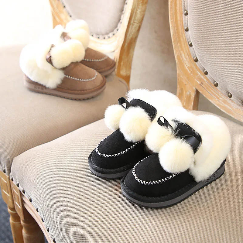 

Stylish Rabbit Fur Toddler Kids Casual Boots Plush Balls Keep Warm Slip-on Boys Girls Snow Boots Children Winter Shoes 18D79