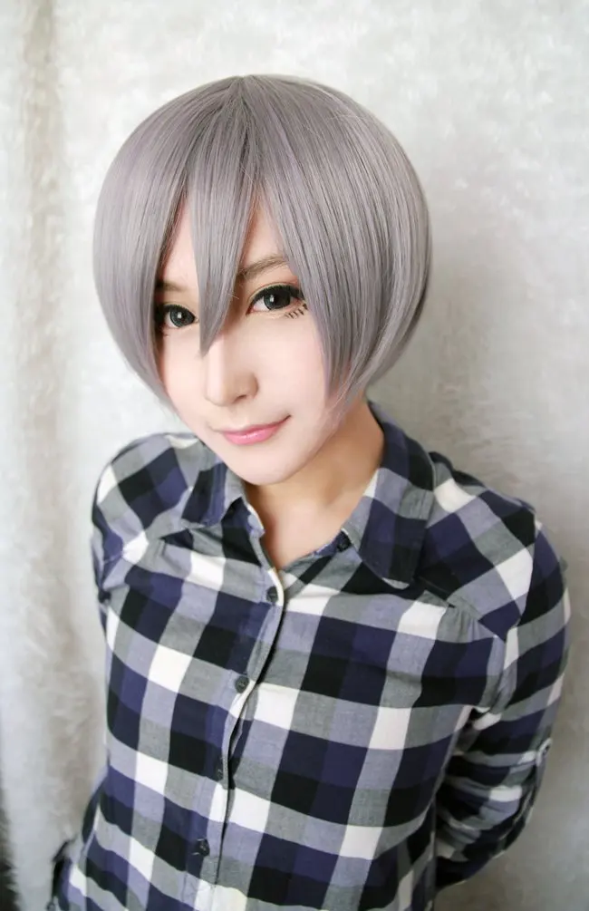 

MCOSER Free Shipping Junior League Azuma Kouichi 12 Inches Short Grey Man Cosplay Wig