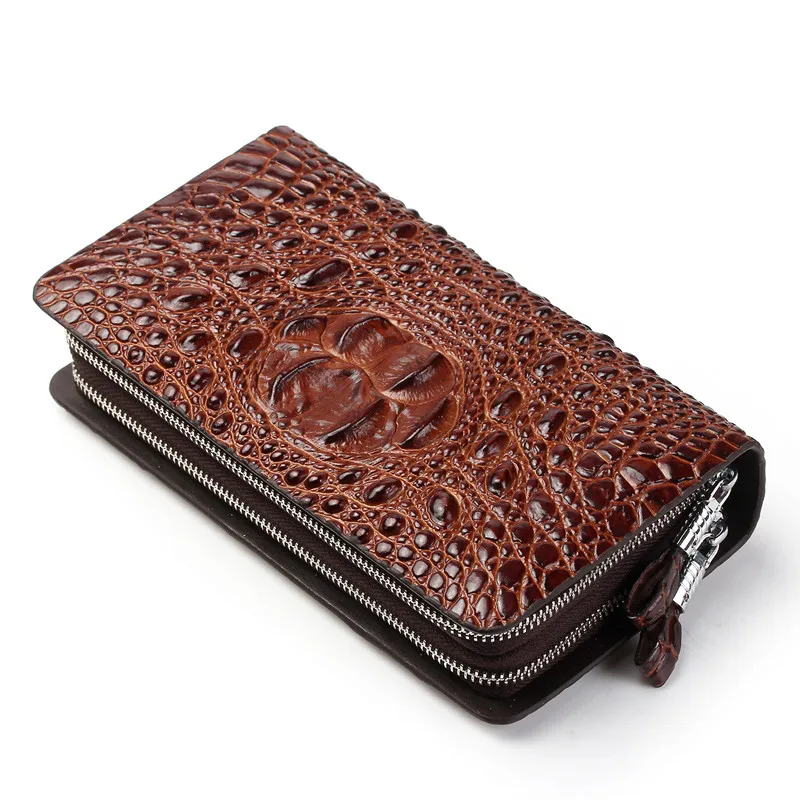 

Luxury Limited Edition Double Zipper Genuine Leather Men Clutch Bag Perfect Quality Alligator Pattern Cowhide Men's Day Clutches