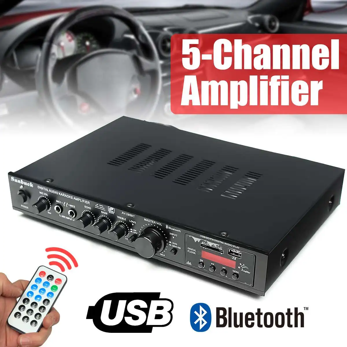 Amplificador de Potência Alto-falante com Controle Bluetooth Canal w 5 Canais Áudio 220 v av Amp Remoto Suporte fm Usb Cartões sd 298b 2.0 2000 - Image 3
