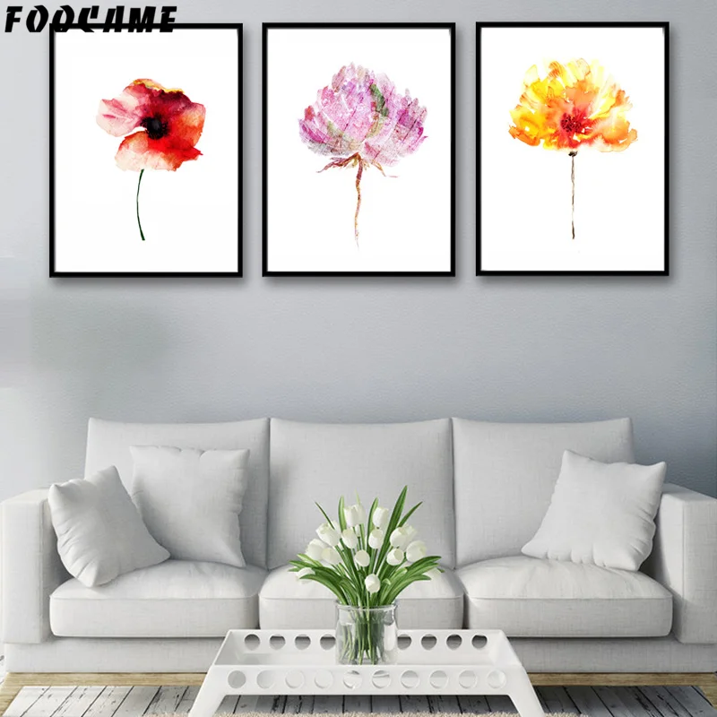 FOOCAME Watercolor Plant Flower Red Yellow Posters and Print Art Canvas Painting Modern Home Decor Wall Pictures For Living Room | Дом и сад