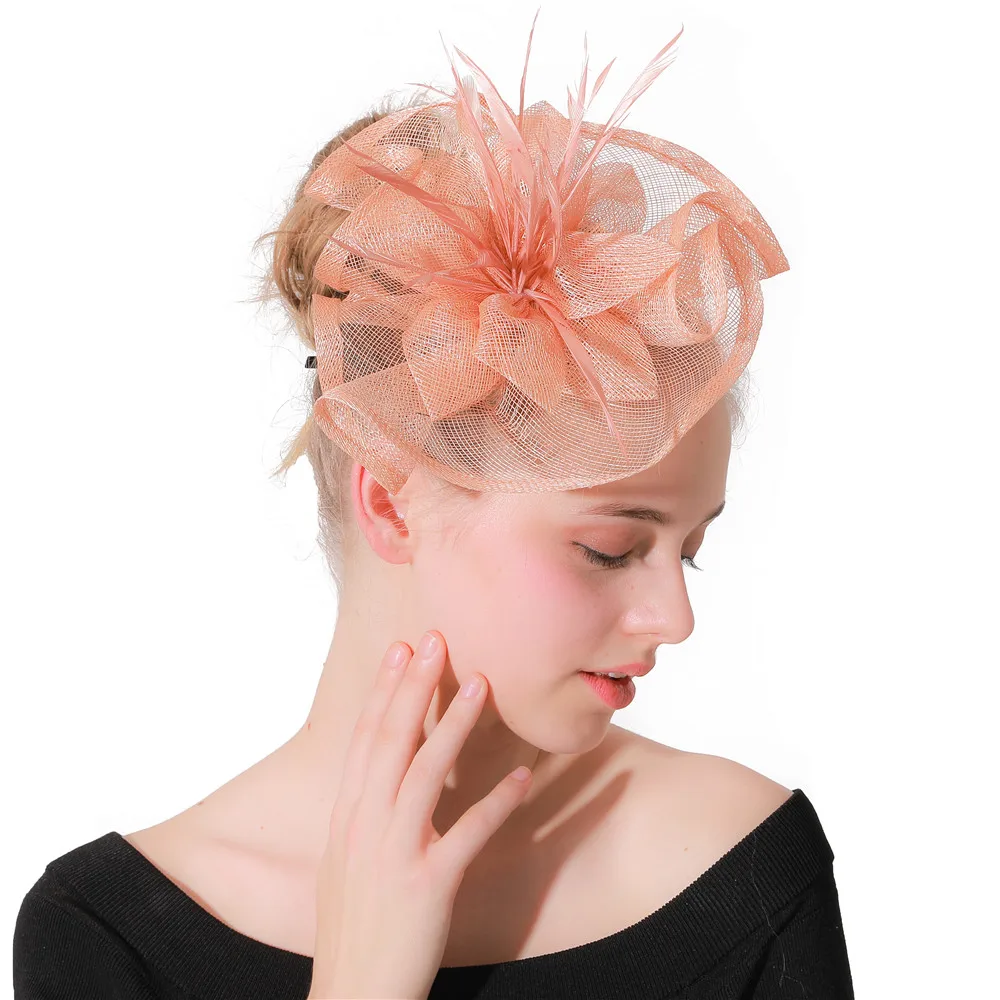 

Champagne Nice Sinamay Wedding Fascinator Headband Hat Women Wedding Party Headwear Hair Pin Church Race Ladies Hair Accessories