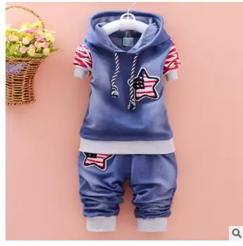 

2017 fashion boy clothing cotton long-sleeved denim jacket + pants baby clothing 2 pieces of clothing baby clothing suit