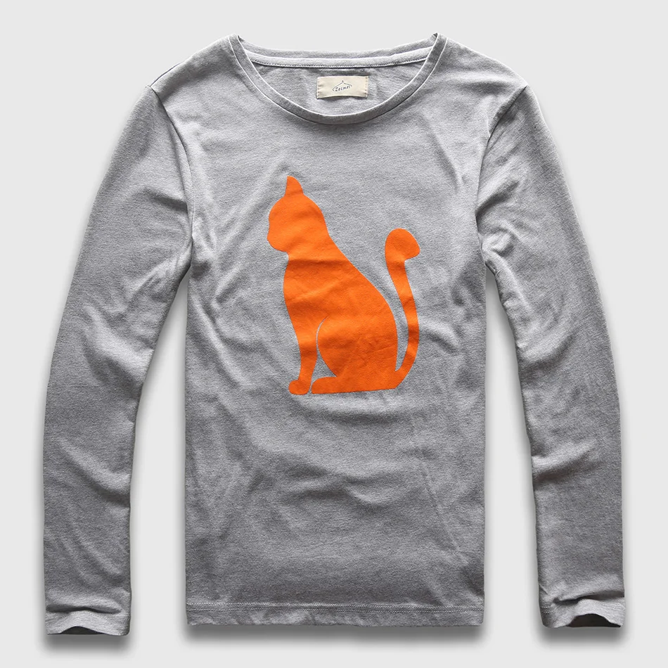 Zecmos 크리스마스 선물 고양이 남자의 t- 셔츠 긴 소매면 탑 크리 에이 티브 남자 캐주얼 그래픽 재미 T- 셔츠