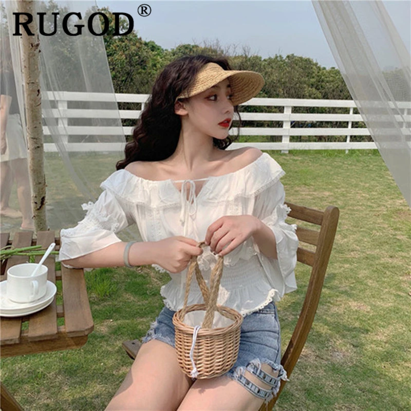 RUGOD элегантная женская блузка с открытыми плечами туника плиссированные