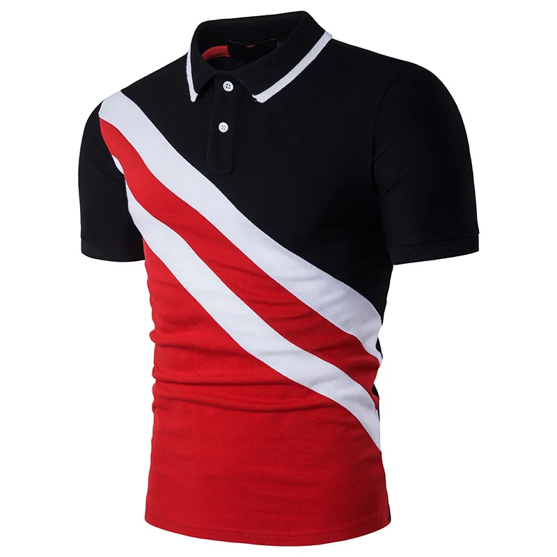  2018 Summer Striped Splice Men's Hit color Short sleeve Polos Cotton Men Polo Shirts Casual Turndow