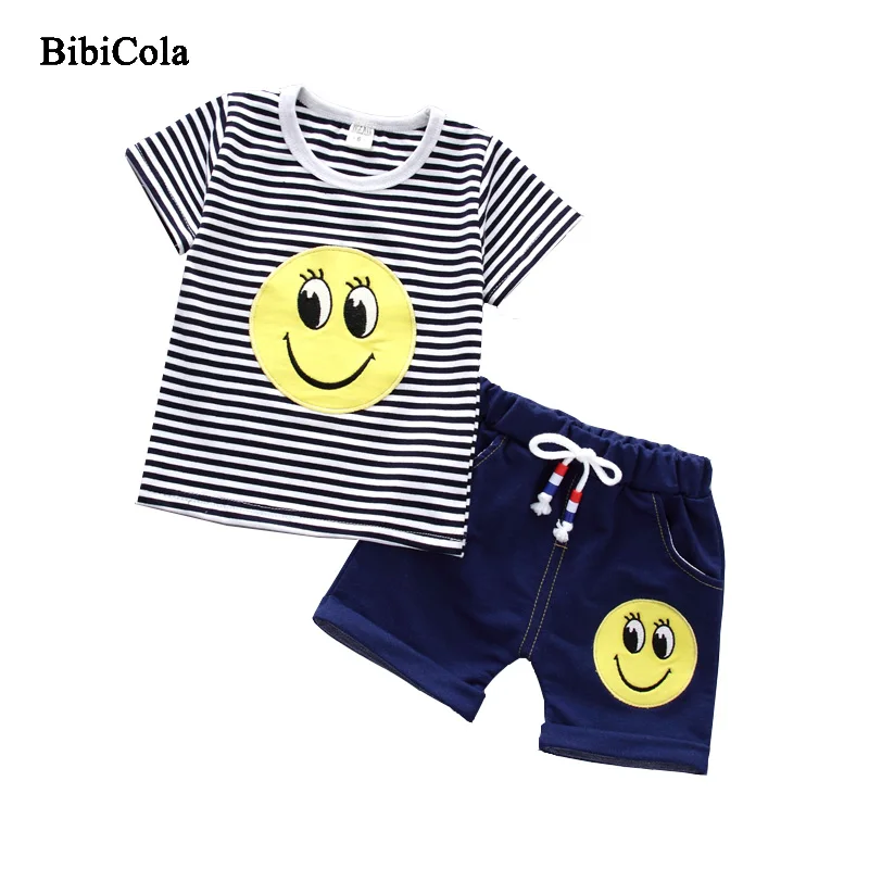 

BibiCola Summer Boys Sports Clothing Boys Clothing Sets Kids Boys Cartoon Striped T-shirt+Shorts 2pcs Boys Tracksuit Children