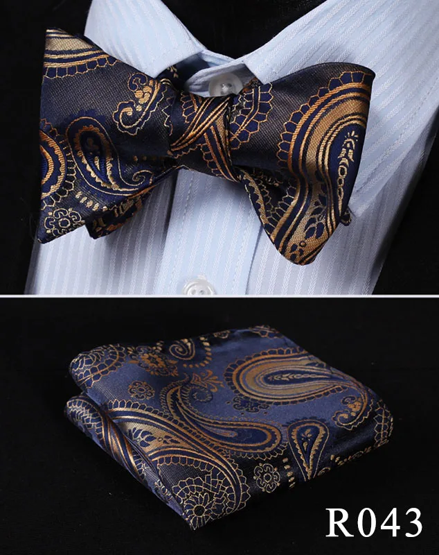 Цветочный Шелковый жаккардовый тканый мужской галстук-бабочка Карманный платок носовой платок костюм набор# RF3 - Цвет: R043
