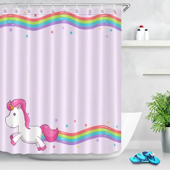 

LB Funny Rose Red White Unicorn Rainbow Light Purple Shower Curtains Polyester Bathroom Curtain Fabric for Bathtub Home Decor