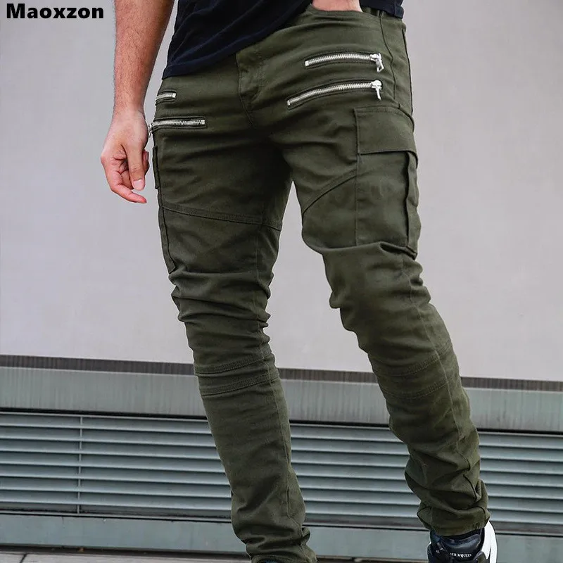 

Maoxzon Men's Casual Workout Active Slim Elastic Skinny Long Pants For Male Green Summer Fashion Zipper Pocket Pencil Trousers