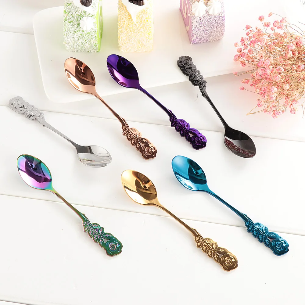 

1pc Creative Milk Coffee Stirring Spoons Stainless Steel Rose Spoon Flatware Valentine's Day Gift New Year Drop Shipping