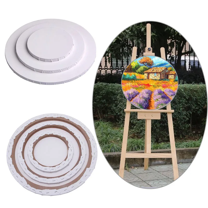 

1PC Blank Panels Round Art Artist Painting Crafts White Canvas Board Wooden Frame