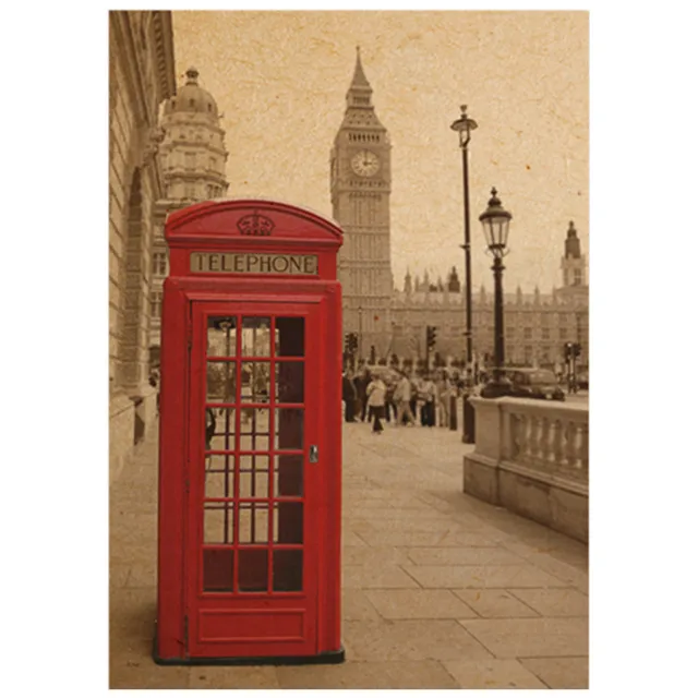 London Scenery Kraft Poster Red Telephone Booth Retro Wall Stickers London Scenery Kraft Poster Red Telephone Booth Retro Wall Stickers Home Decoration Living Room Vintage Wallpaper