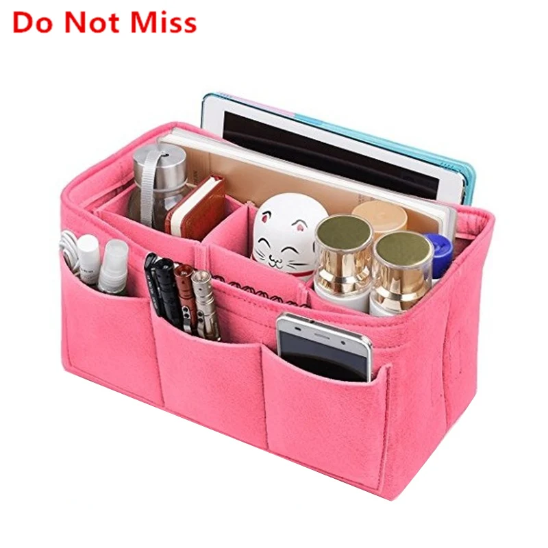 

2019 New Felt Cloth Insert Bag Organizer Makeup Handbag Organizer Multi-functional Travel Insert Handbag Portable Cosmetic Bags