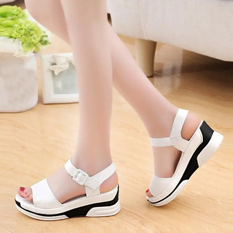 

Summer PU Leather Sandals Women Ladies Wedges Shoes Peep Toe Buckle Strap Gladiator Sandals Platform Sandals Sandalisas Mujer