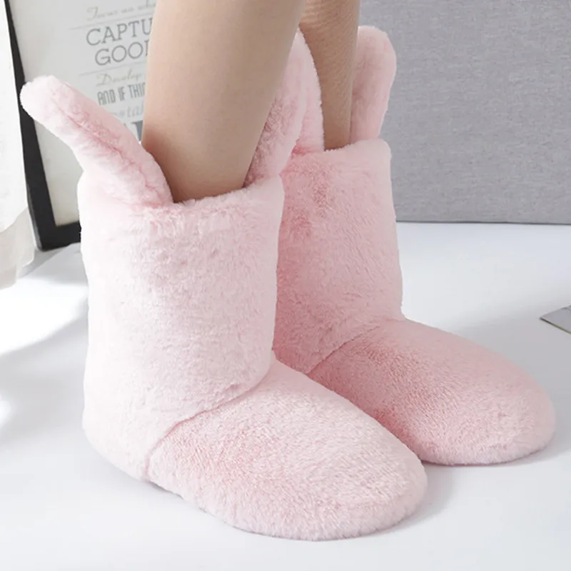 Winter Women Boots Pink Indoor Shoes Rubber Mid Calf Mules Fur Slides Plush Warm Platform Cartoon Slip on Zapatos De Mujer MF30W