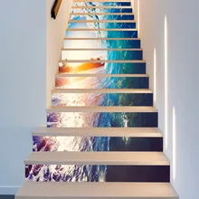 6 шт/13 шт морская волнистая лестница 3D наклейка s Peel и наклейка для домашнего декора наклейки на ступени DIY пейзаж коридор лестница фрески