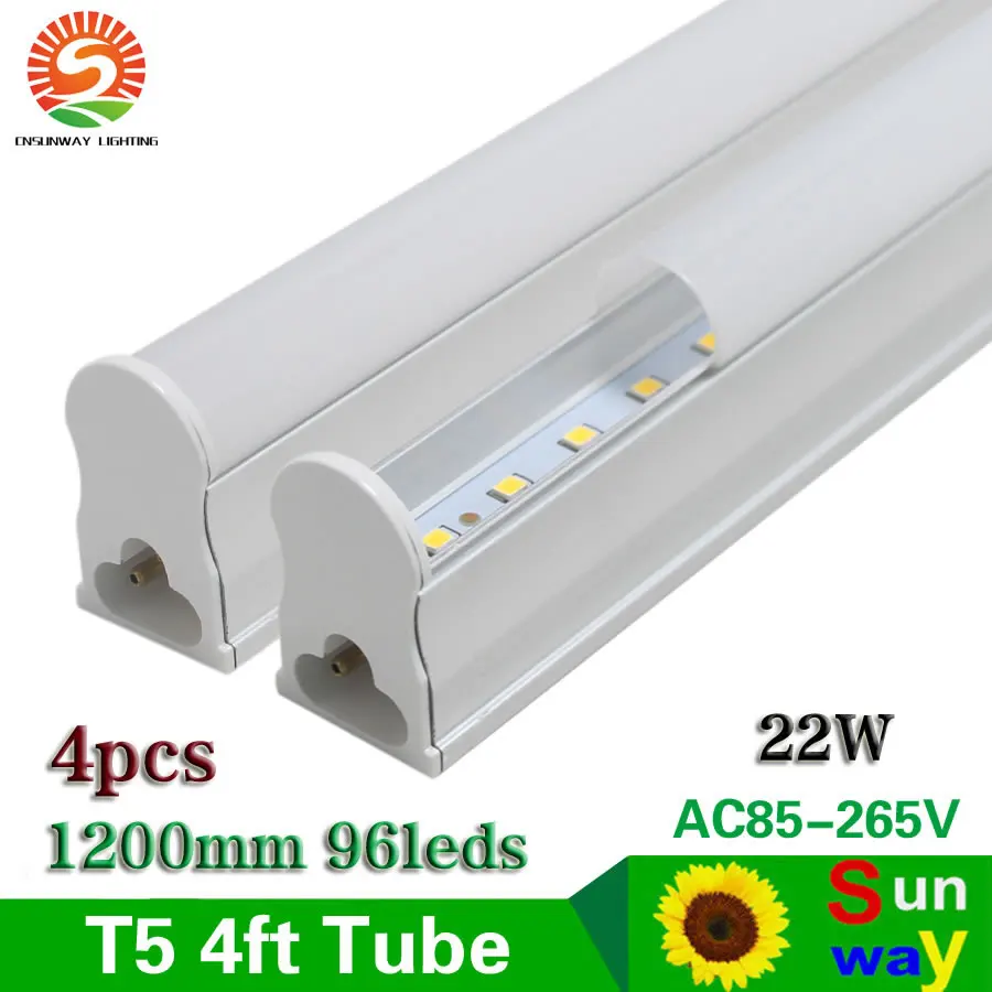 

Sunway Lighting LED Tube T5 Integrated 1.2m 4ft Led Tube Bulb Lamp linkable fixture plug and play milky cover 22W 85-265V 25PCS