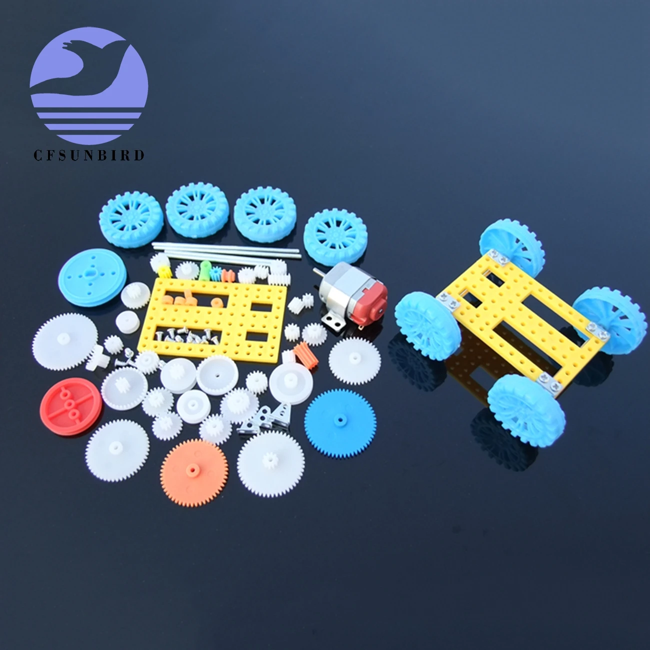 

77pcs Plastic Gear Motor Gearbox Model Craft DIY Four-wheel Drive Car Auto Robot Children Rack Pulley Belt Scientific Experiment