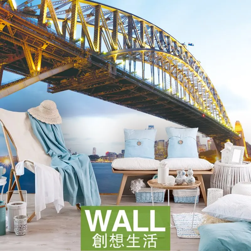 

3D Stereo Fresco Background Wallpaper Customized City Landscape Art Wallpaper Australia Sydney Bridge photo wallpaper murals