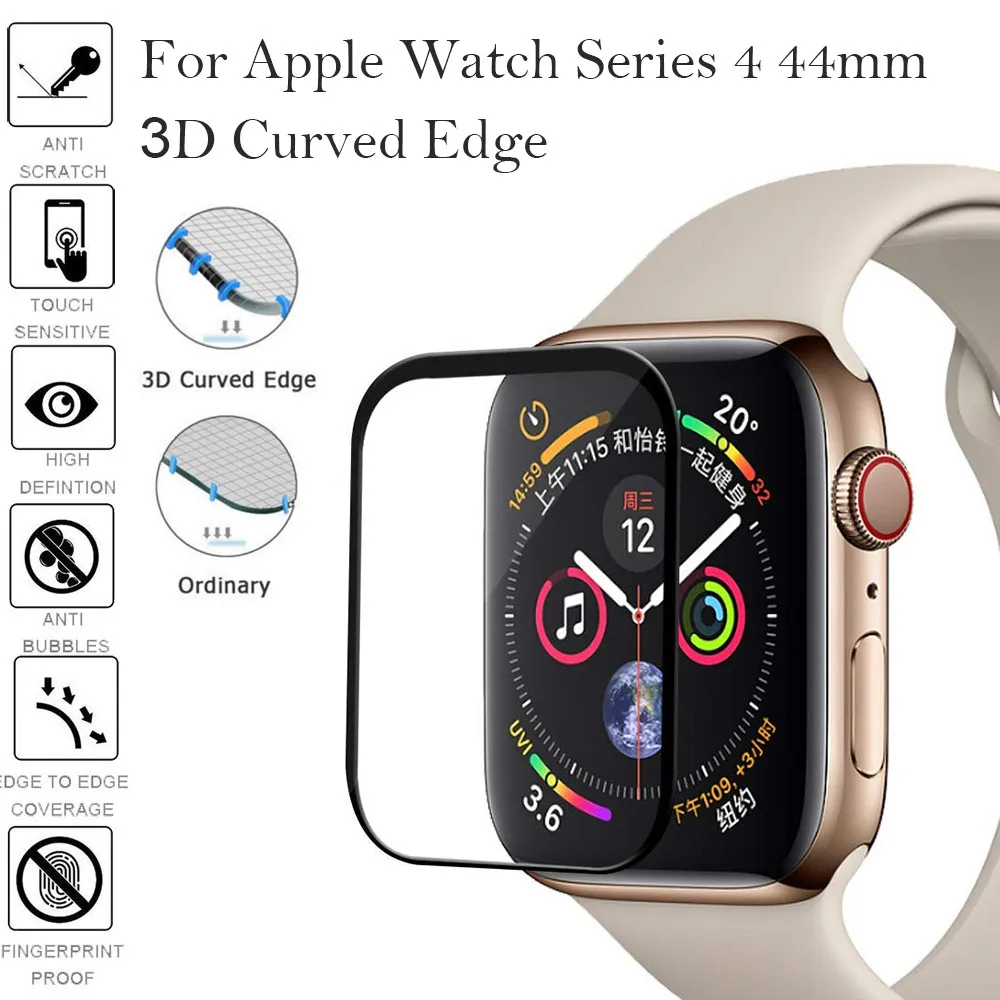  New Full Cover Tempered Glass For Apple Watch band Series 4 40mm 44mm Screen Protector iwatch 3/2/1 42mm 38mm 3D curved