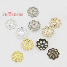 1000 pçs/lote 6mm 9 MILÍMETROS Da pétala Da Flor de Prata Banhado A Ouro End Spacer Beads Caps Bead Encantos de Copos Para Jóias fazer Diy