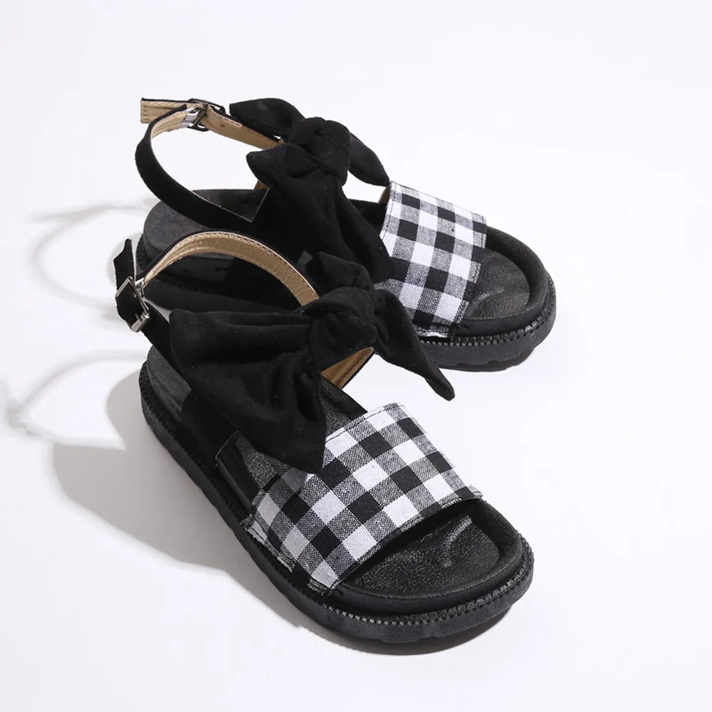 Women Fashion Sweet Bow Hasp Round Toe Thick Bottom Flatform Shoes Sandals Hasp Female Sandals Chaussures Femme Ete