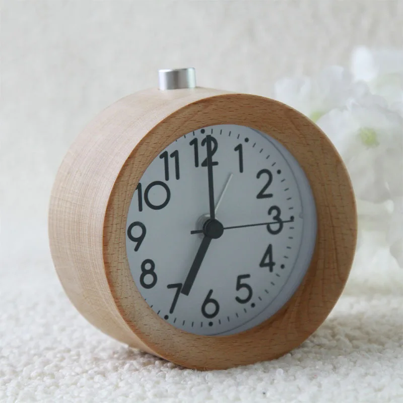 Wooden Alarm Clocks Round Quartz Desk Clock Home Office Snooze Backlight Desktop Table | Дом и сад