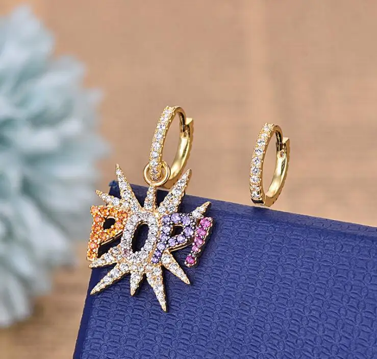 

Crystal rhinestone POP letter color gold earrings women long temperament creative ear accessories