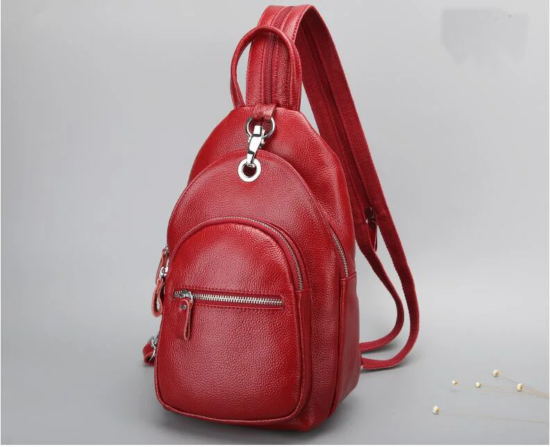 

2018 new genuine leather small women's backpack first layer cowhide leather lady's chest package anti-thief multiplayer bag