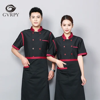 

Double-breasted Back Breathable Mesh Short-sleeved Chef Uniform Restaurant Hotel Kitchen Chef Work Shirt Waiter Work Clothing