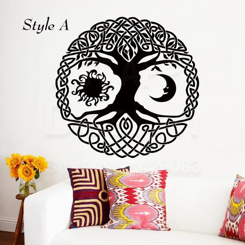 

Art new design home decoration Sun Moon Dual Ethnic Symbol Tree Vinyl Wall sticker removable cheap house decor religion Decals