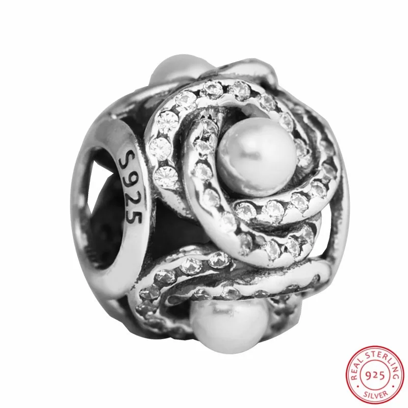 Светящийся узел любви бусины для изготовления ювелирных изделий белый кристалл жемчуг и более 100 CZ DIY Fit PANDORA талисманы Серебро 925 FL546