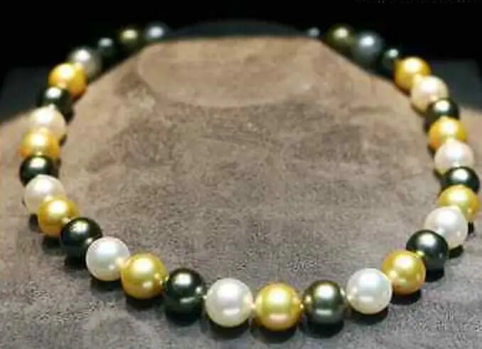 

elegant 9-10m south sea white black gold multicolor pearl necklace 18inch (9.13)