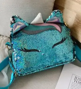 Women Sequin Bag Cartoon Animals Handbags Shoulder Pack Bag Female Small Crossbody Bags For Ladies Messenger Bags Fashion - Цвет: Синий