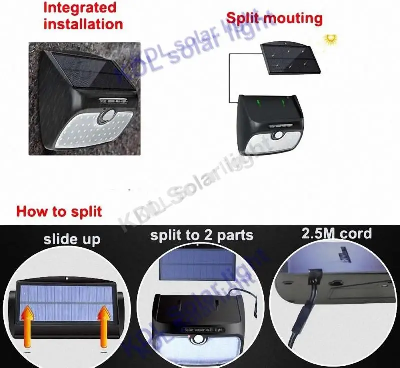 Обновление 2,5 м Сплит крепления обновление 48 Светодиодный 900lm солнечный светильник PIR+ motion+ радар vs38/55/28/10/30/20 светодиодный 3 модели затемнения Солнечный ла