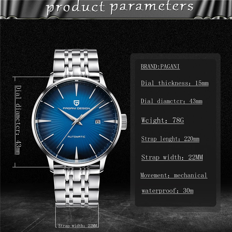 US $62.99 PAGANI DESIGN Mens Fashion Casual Mechanical Watches Waterproof 30M Stainless Steel Brand Luxury Automatic Business Watch saat