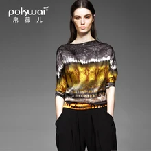 POKWAI Slash Neck Patchwork Vintage Print T Shirts Women Tops 2017 Batwing Sleeve Summer Ladies Top